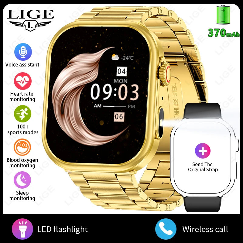 (aço E Ouro) Smartwatch Com Tela Hd De 2,01 Polegadas, Bateria De 370mah E Design À Prova D'água.