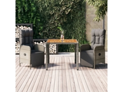 Conjunto 3 Peças Jantar P/ Jardim C/ Almofadões Vime Pe Cinza Dkd Home Decor