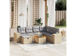 Vidaxl 8 Pcs Conj. Sofás Jardim C/ Almofadões Vime Pe Bege Misturado