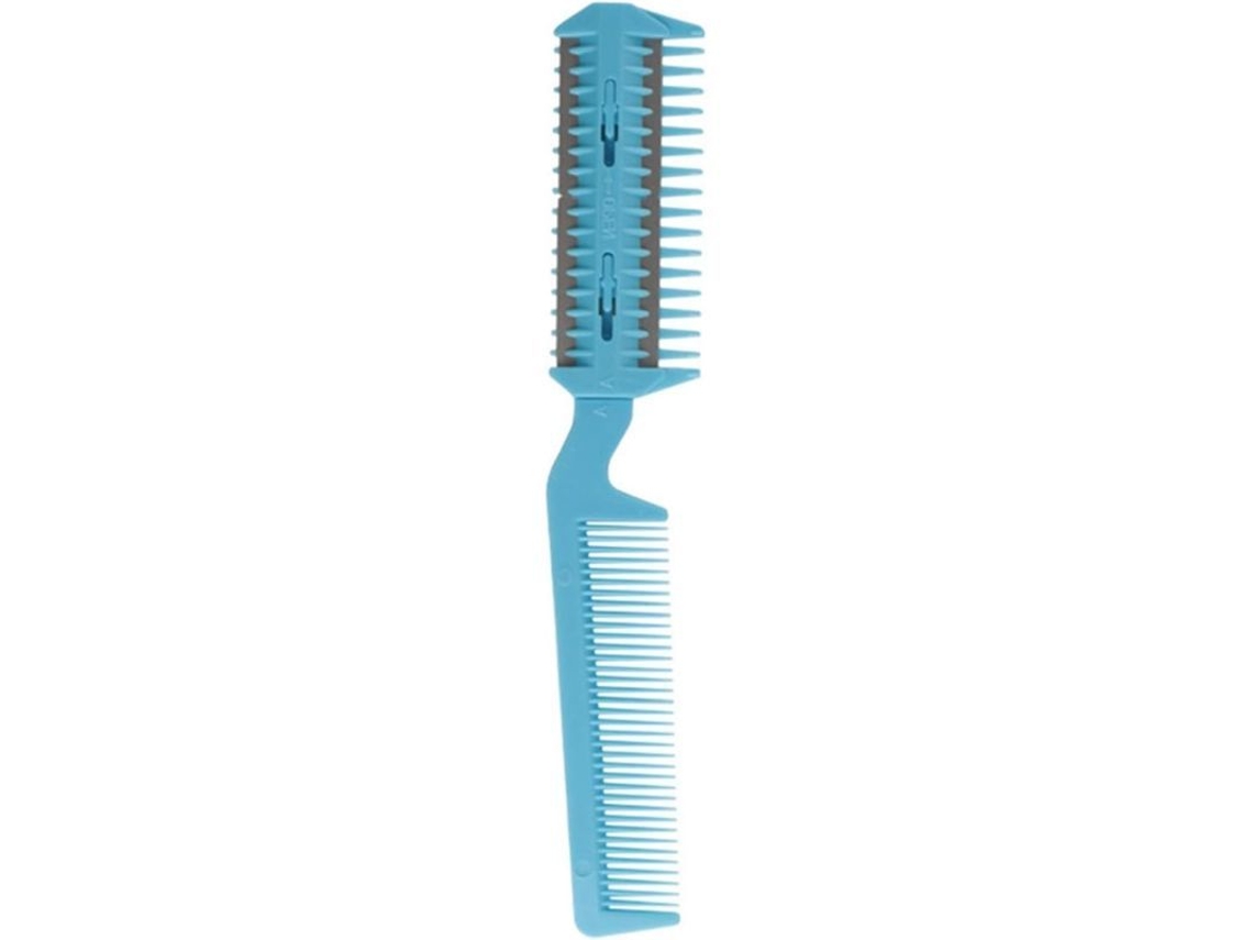 Pente De Toalete Para Pets Azul Com 2 Lâminas Aço Inox Para Cães E Gatos Longos E Curtos