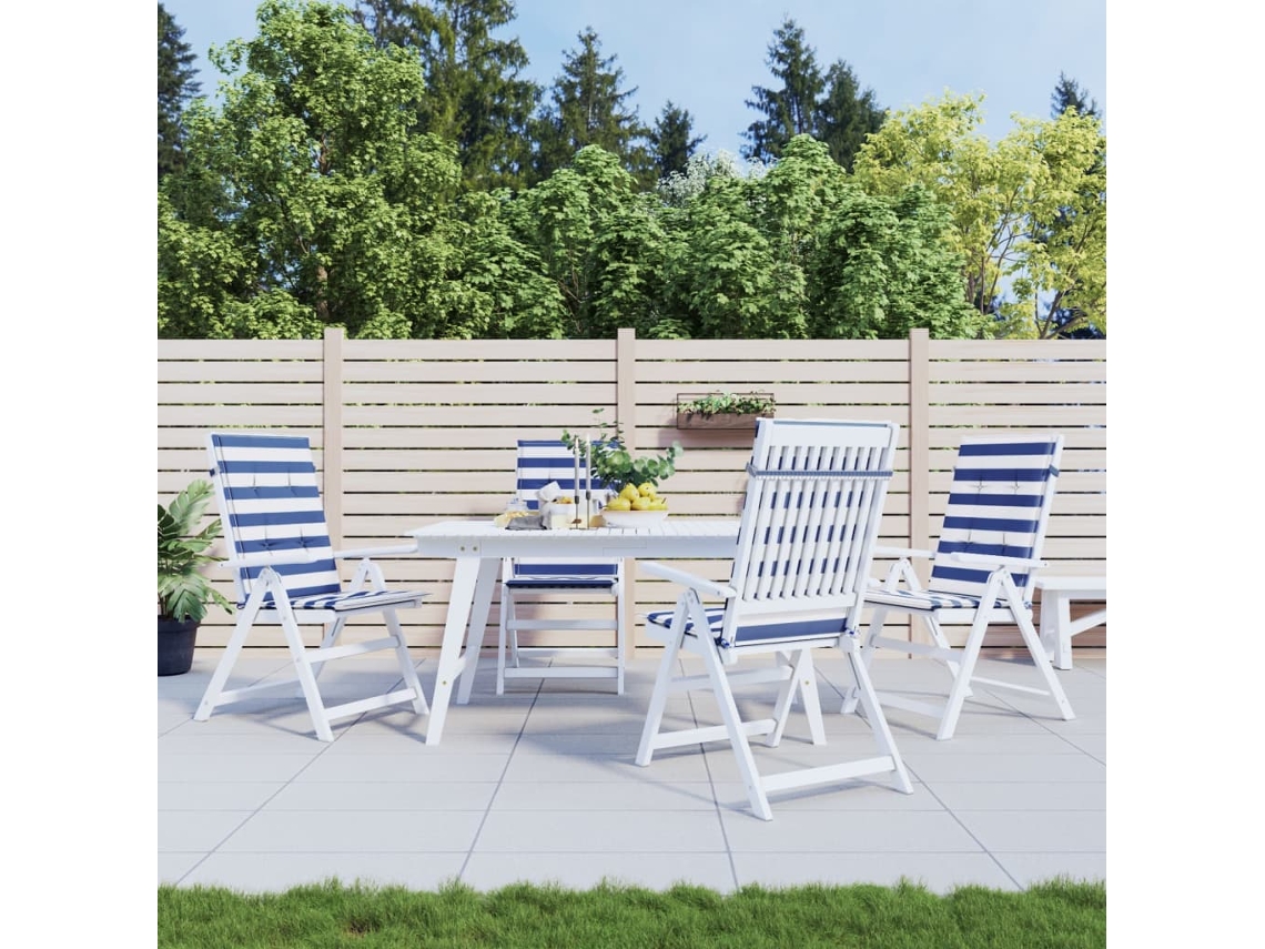 Vidaxl Almofadões Cadeira Encosto Alto 4 Pcs Tecido Riscas Azul/branco