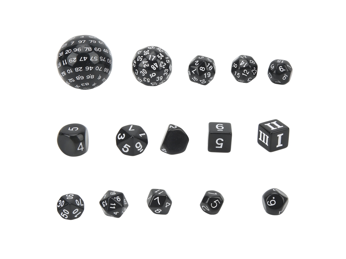 Primerox conjunto de Dados Poliédricos de Acrílico 15 Peças D3 a D100 para Jogos de Mesa Rpg