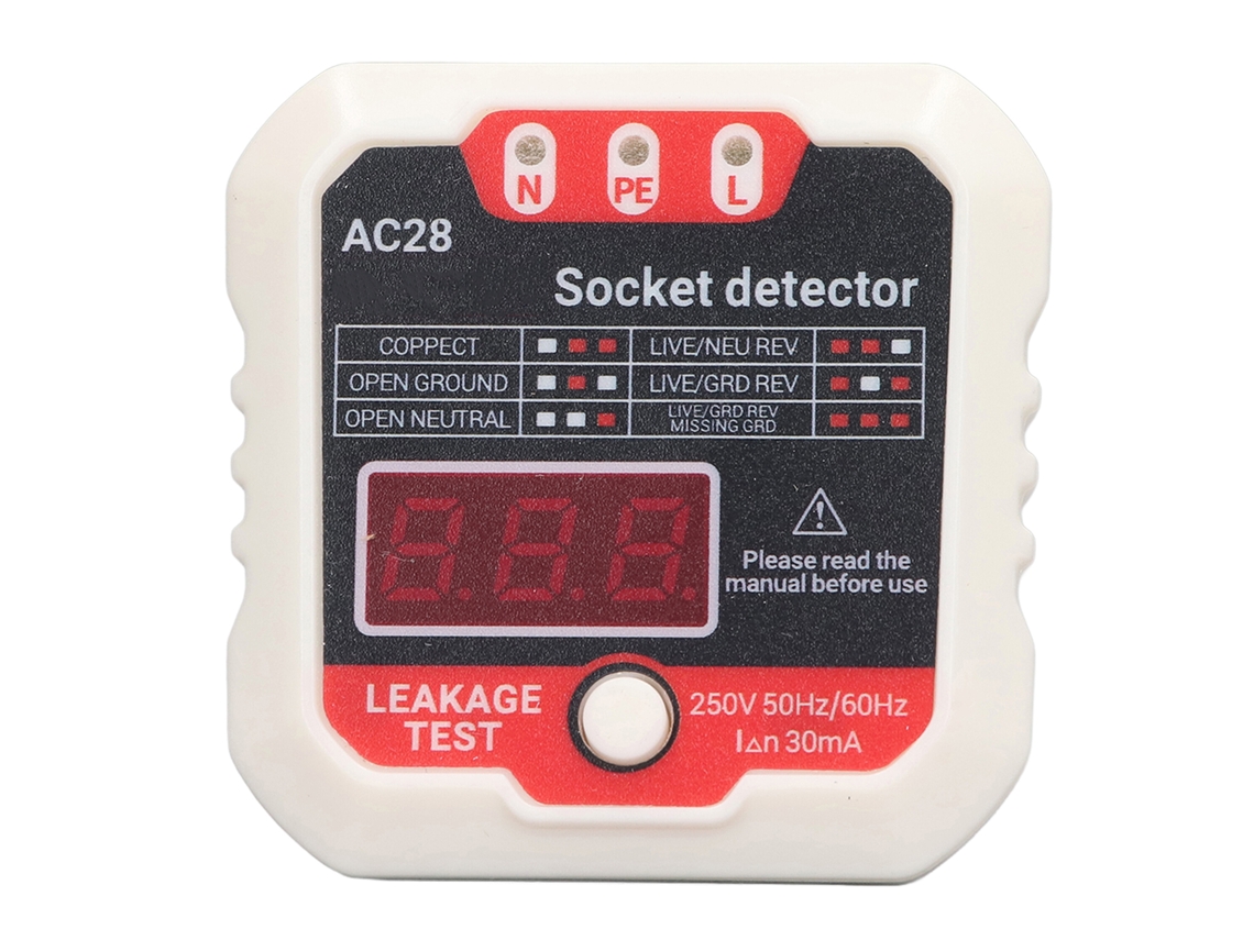 Probador De Tomacorrientes Lcd Con Detector De Fase Y Cable De Tierra 110v Us
