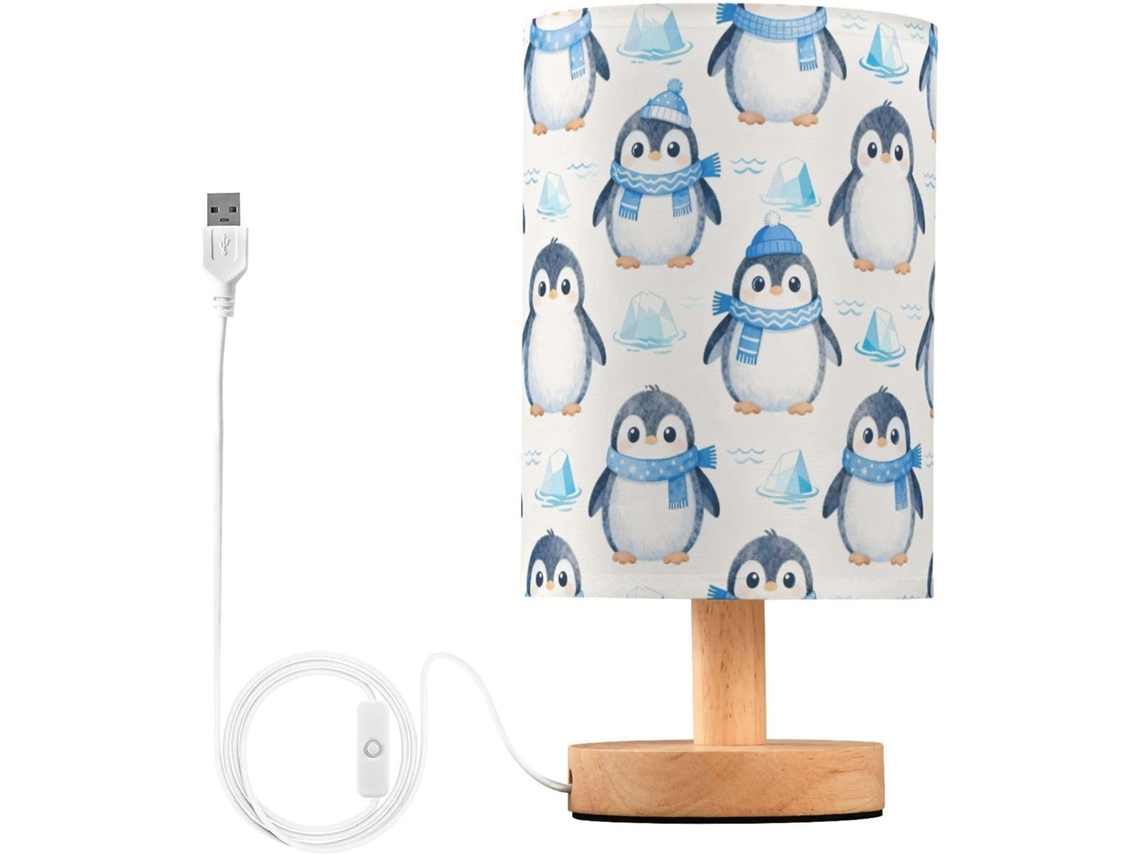 Luminária De Mesa Guoche Com Estampa Pinguins S Cachecóis, Estudo.
