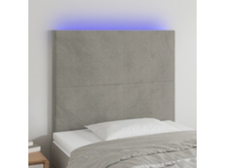 Vidaxl Cabeceira Cama C/ Luzes Led Veludo 100x5x118/128cm Cinza-claro