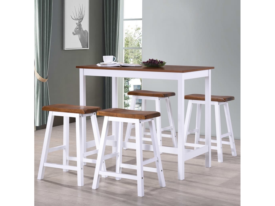 Vidaxl Conjunto Mesa E Bancos De Bar 5 Pcs Madeira Maciça