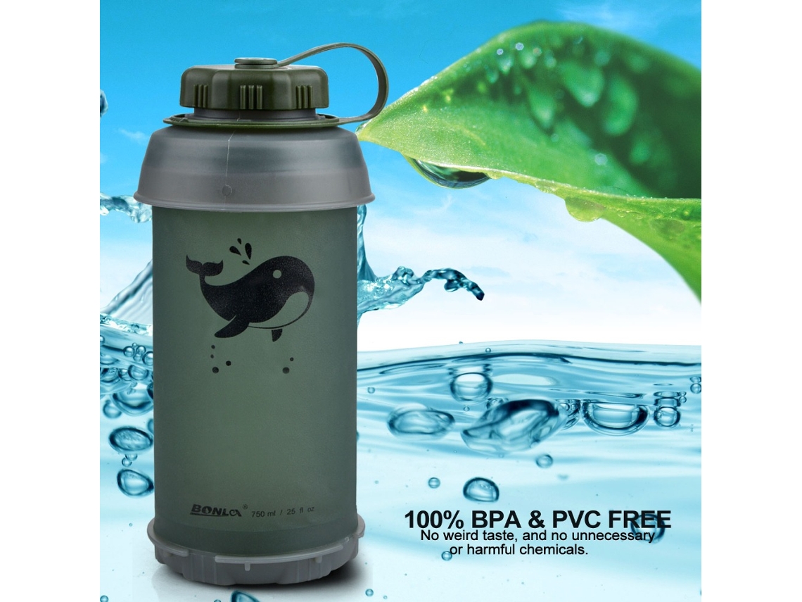 Garrafa de água portátil e dobrável Brilvibera para esportes ao ar livre, 750ml, verde escuro