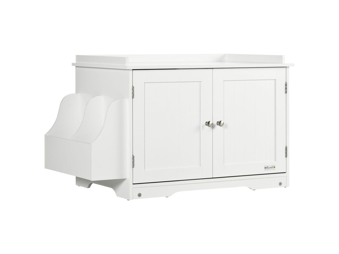 Armário Para Gatos Com Caixa Sanitária, Divisória Ajustável E Portas Magnéticas, Branco 86x48x52cm Para Criação Elegante De Felinos.