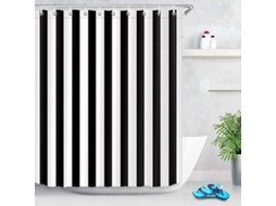 Cortina de Banho Rayas Preto e Branco, Poliéster, 150x180cm, com Ganchos | S/MARCA
