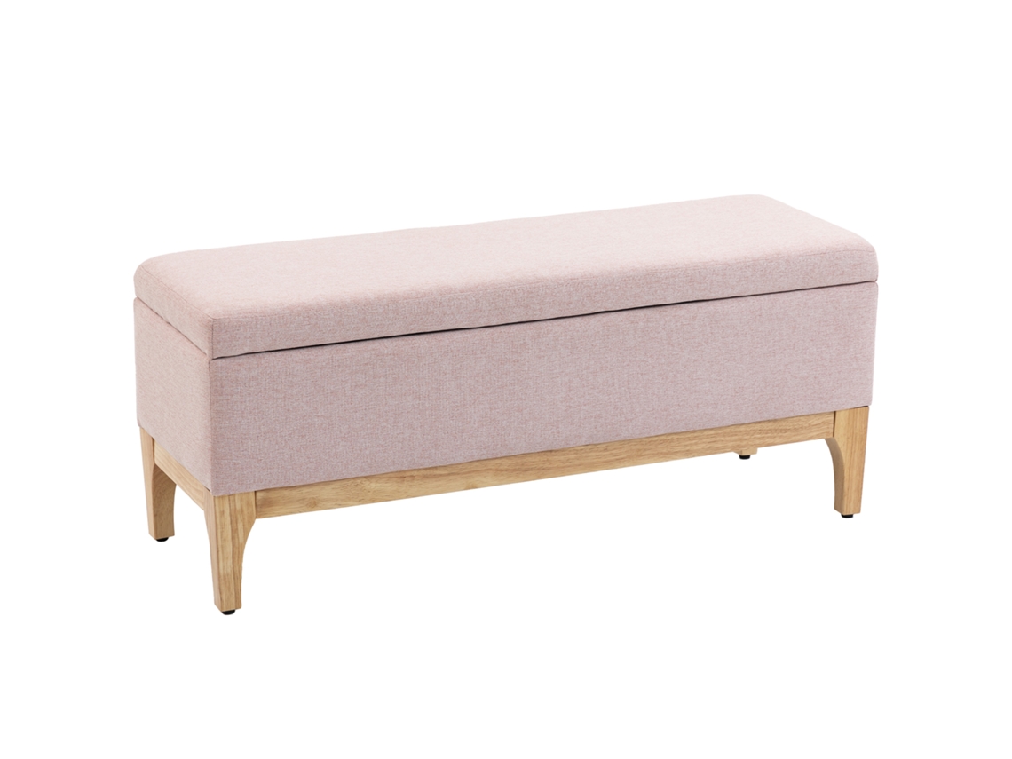 Baú/banco de Arrumação em Estilo Escandinavo com Tampa Removível, Tecido de Linho, 110 X 39 X 45 Cm, Rosa CHEZMOI