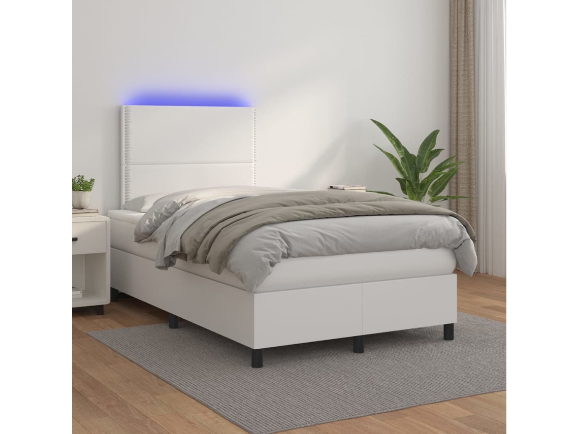 Cama Box Spring C/colchão/led 120x200cm Couro Artificial Branco