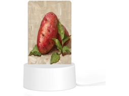 Luminária noturna LED acrílica plug and play com base de plástico, cor vermelha vibrante, estampa de doze batatas-doces.