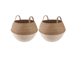 Vidaxl Cachepot Com Alças 2 Pcs Branco Ø 45 X 36 Cm 100% Erva Marinha