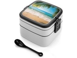 Marmita Bento Com Estampa De Folhas Palmeira E Praia Do Oceano Para Adultos, Lancheira Bento Selada Com Colher, Camada