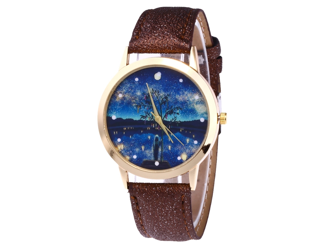Relógio de Pulso Casal de Quartzo com Pulseira de Couro Pu Simples e Dial Redondo Café