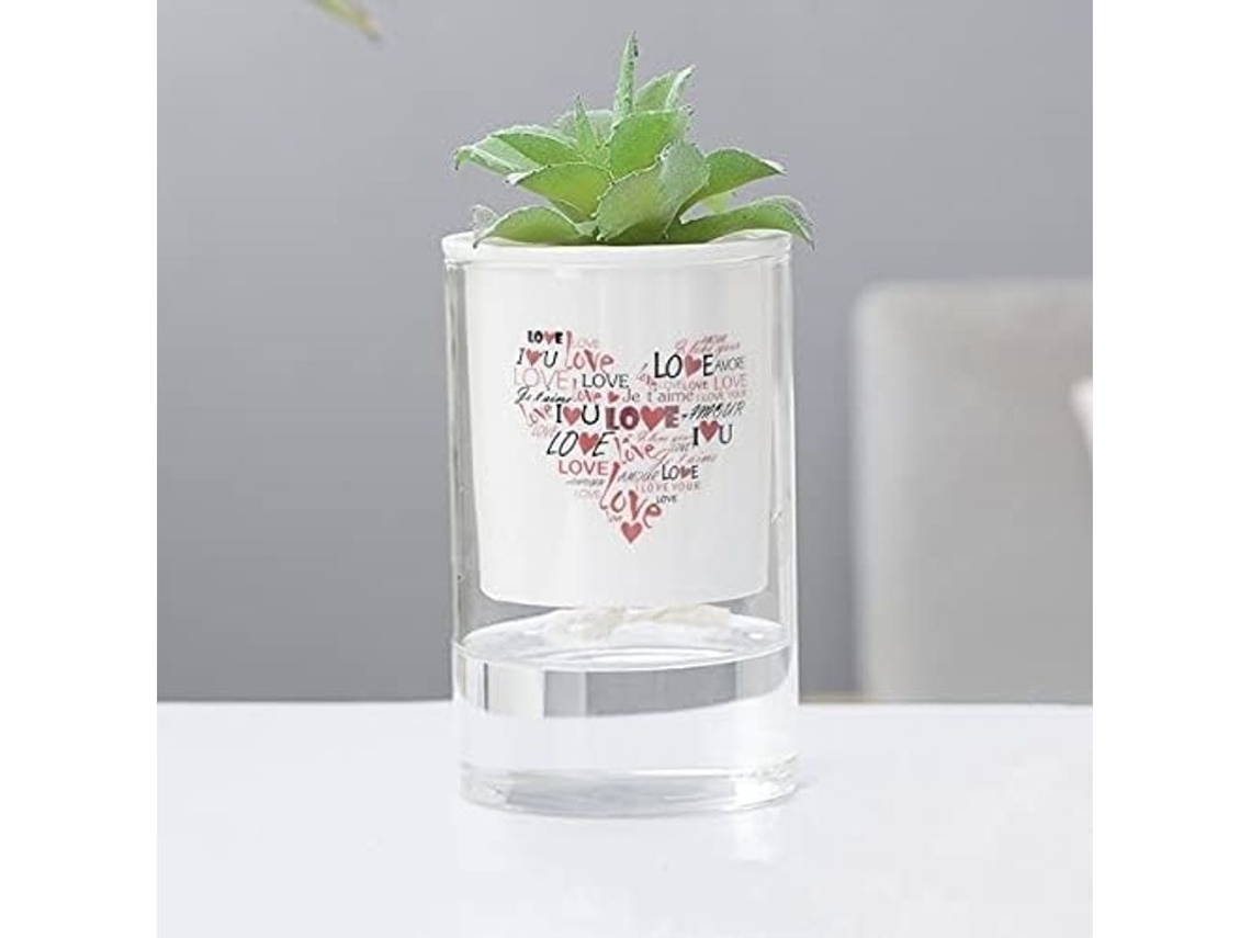 Vaso de cerâmica criativo de camada dupla com sistema de autoirrigação, para uso interno e externo, tamanho D 9,5 x 15,5 cm.