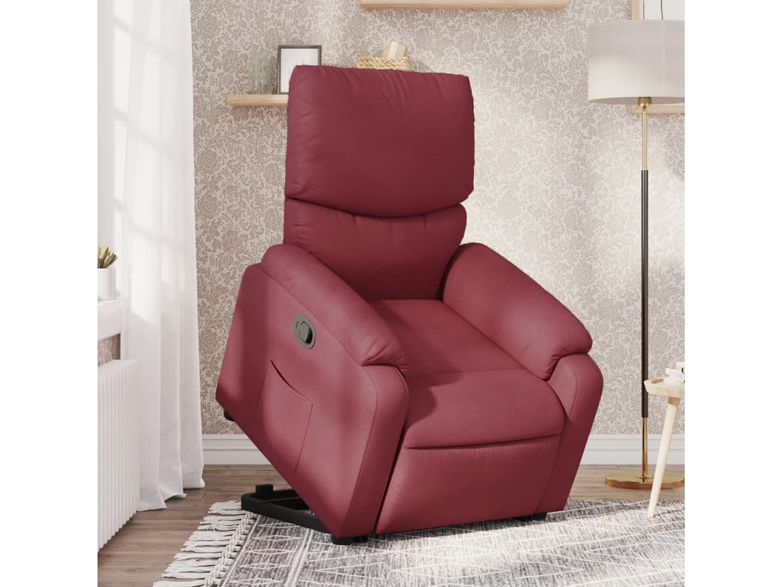 Vidaxl Poltrona Reclinável Elevatória Tecido Vermelho Tinto