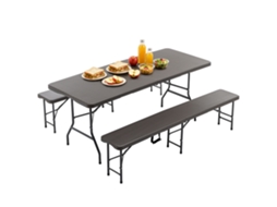 Mesa Piquenique Dobrável 1.8m 2 Bancos Hdpe Marrom VELTRIX