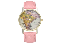 Relógio de Pulso Unissex com Padrão de Mapa Retro Pulseira de Couro Pu Rosa