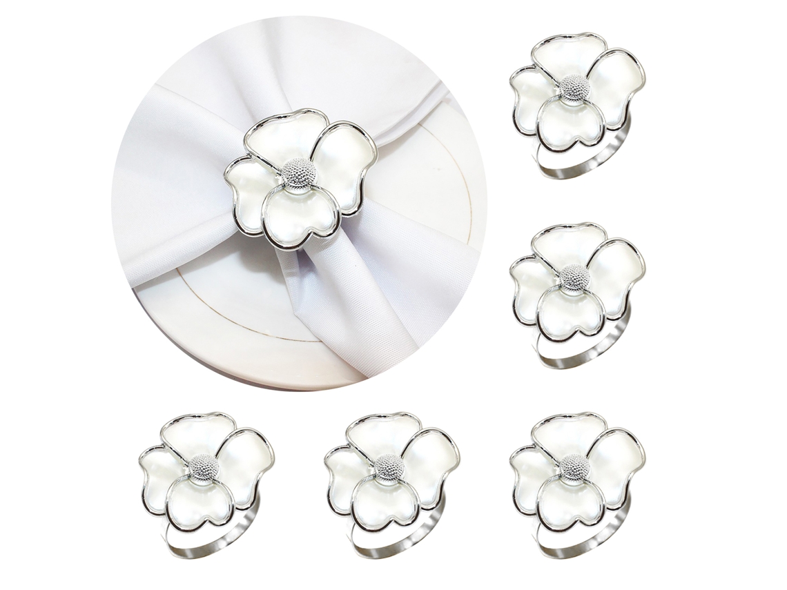 Laxiscreed Conjunto De 6 Luvas Para Guardanapos Com Flores De Pérola Off-white Para Decoração Elegante
