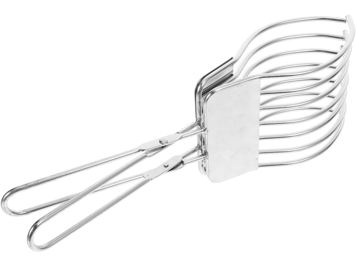 Pinça Para Churrasco Em Aço Inoxidável Prateado, Redonda, Resistente À Deformação, Antiderrapante, Para Grelhar Frutas E