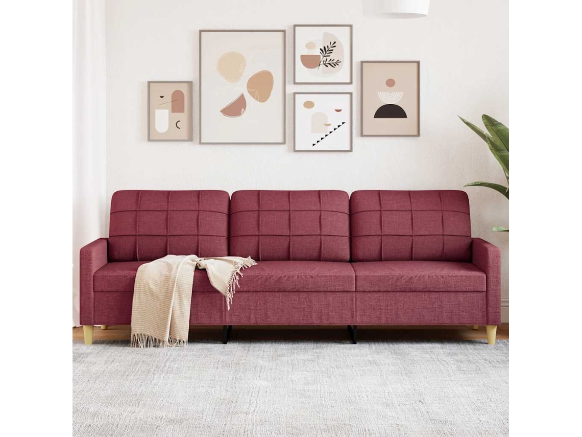 Vidaxl Sofá De 3 Lugares Tecido 210 Cm Vermelho Tinto