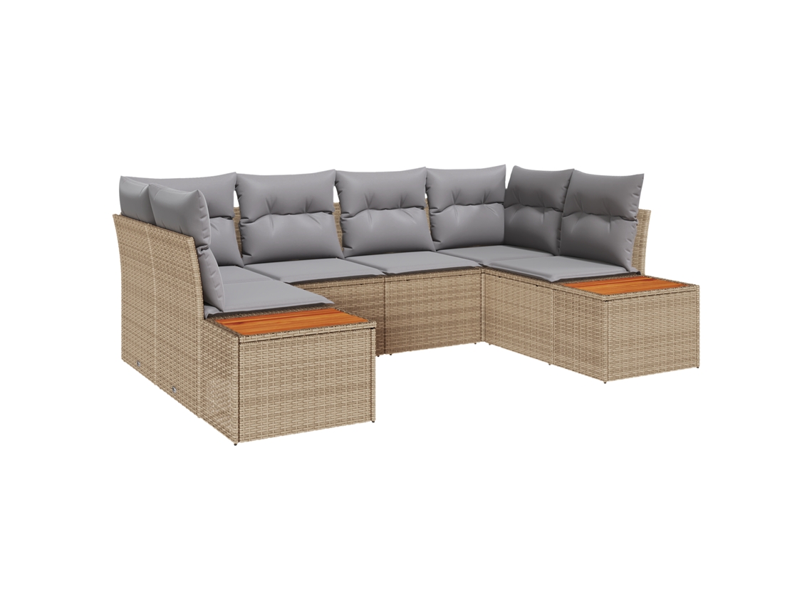 Conjunto 6 De Sofá De Jardim Com Almofadas Vidaxl Bege Rattan Poliéster Acácia