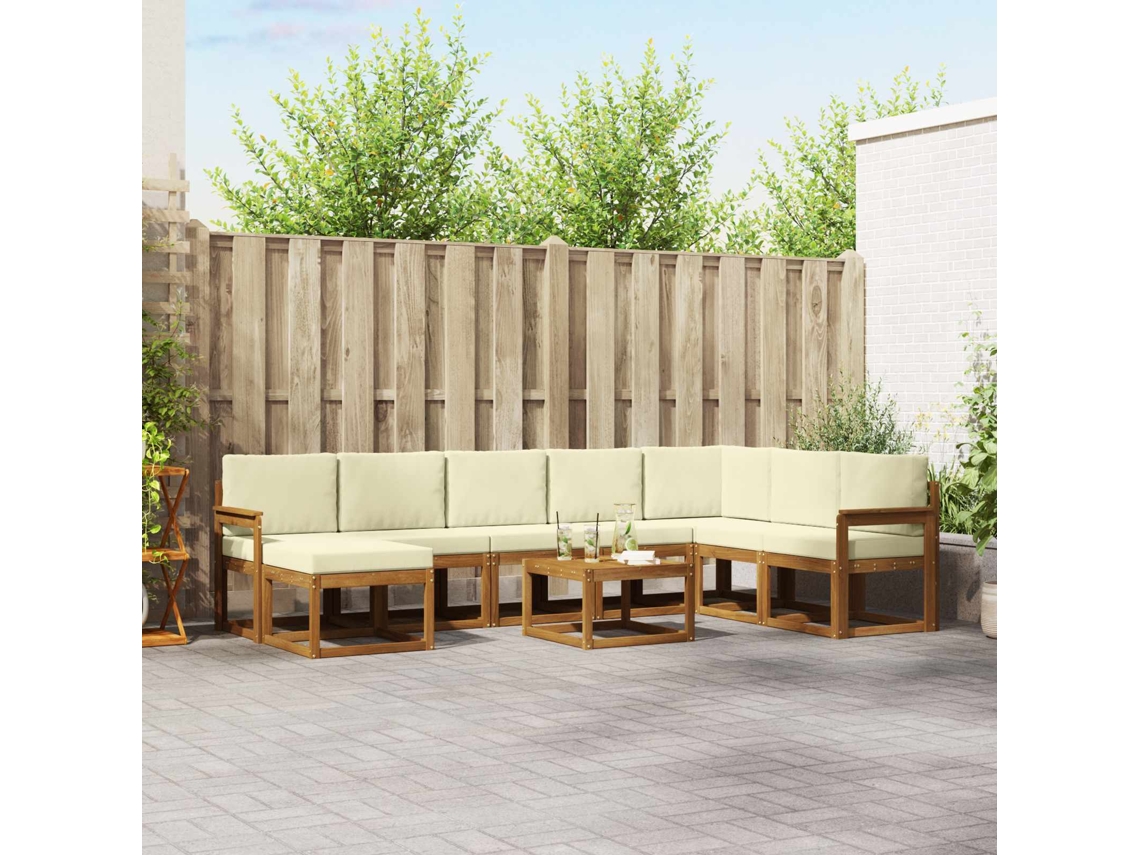 Vidaxl Conjunto De Sofás Para Exterior 9 Unid. Natural E Creme