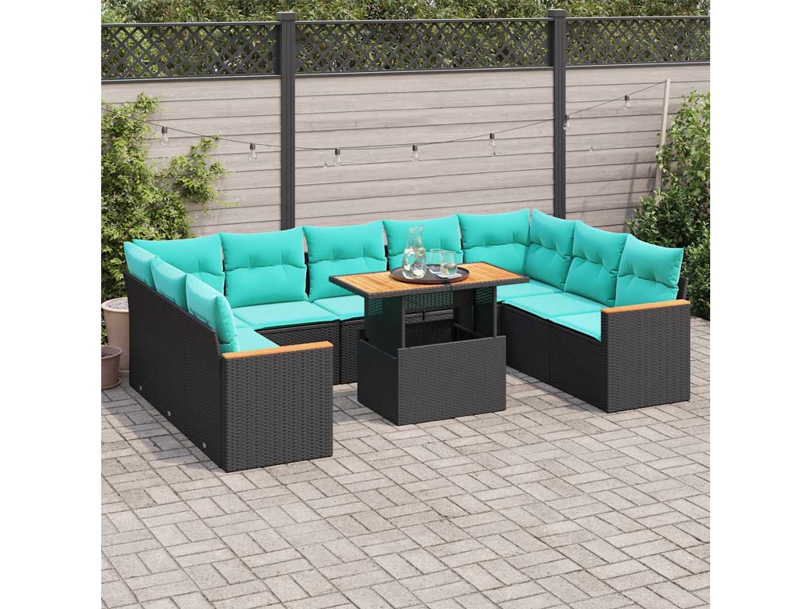 Vidaxl 10 Pcs Conjunto Sofás De Jardim C/ Almofadões Vime Pe Preto