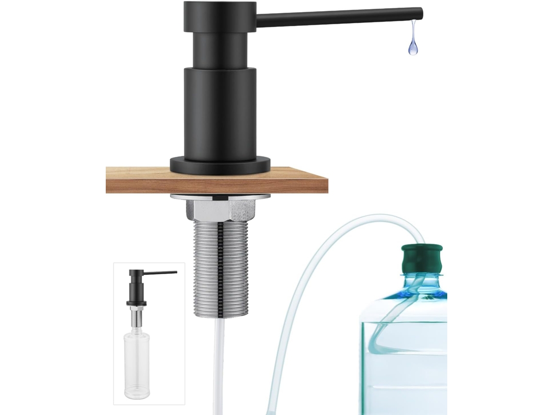 Dispensador Inox Preto 300ml C Mangueira 1,5m Porcas P Detergente Cozinha ZYBLSSBB