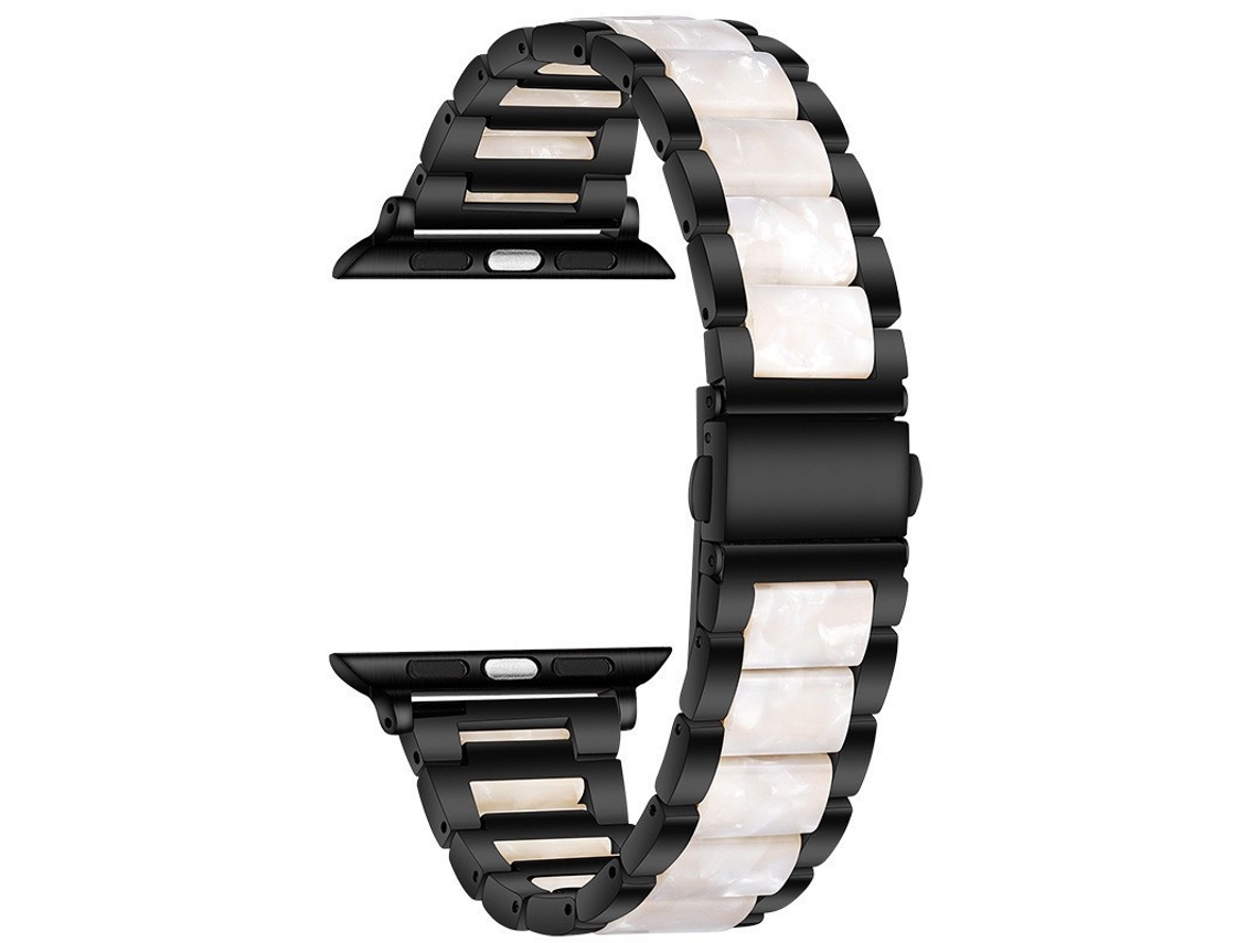 Pulseira de resina e elos metálicos compatíveis com Apple Huawei GT6, Xiaomi Mi Band 10 Pro e Redmi iWatch, Preta Com