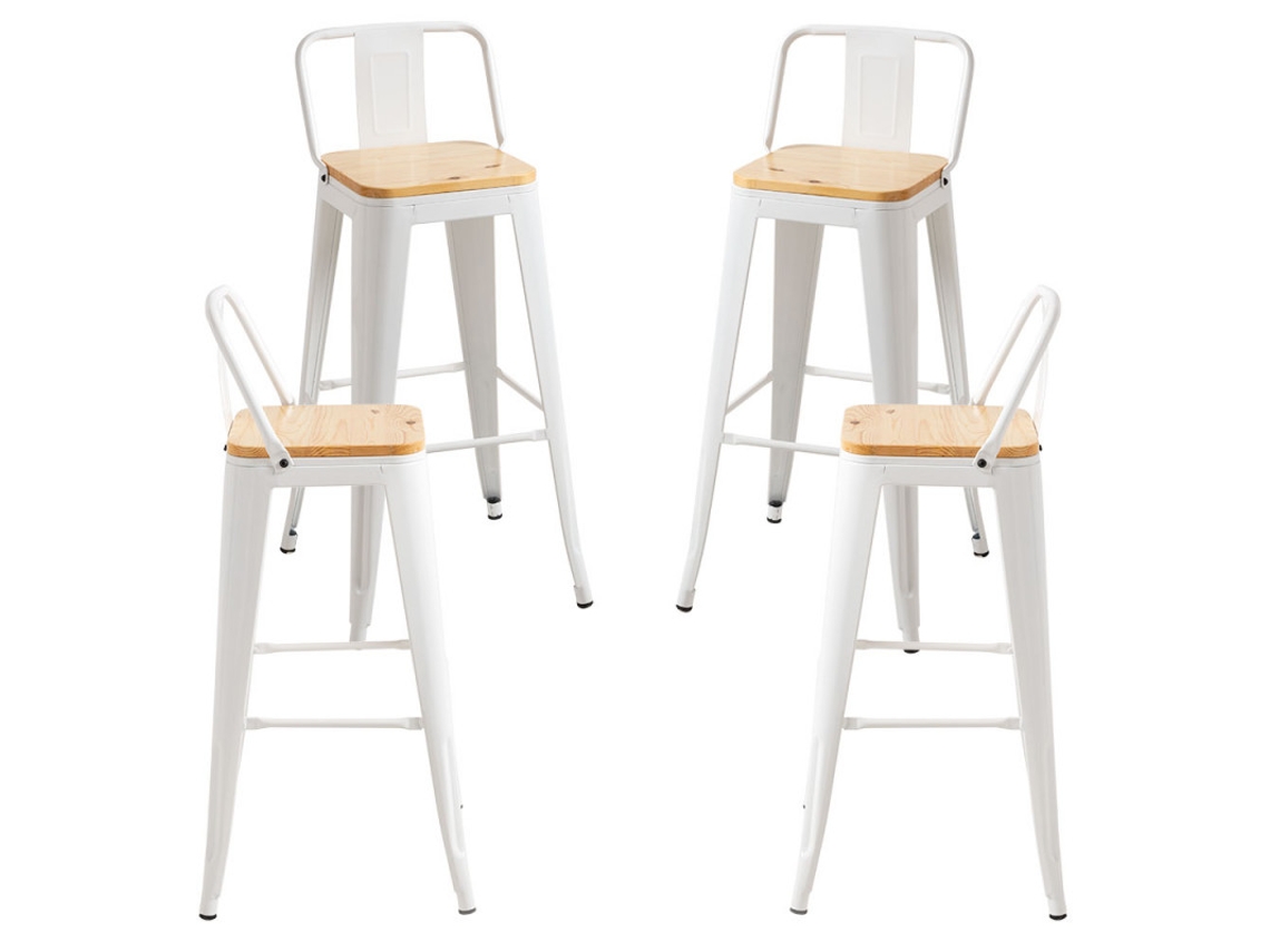 Pack 4 Bancos Torix Encosto Madeira Natural 95 Cm - Branco