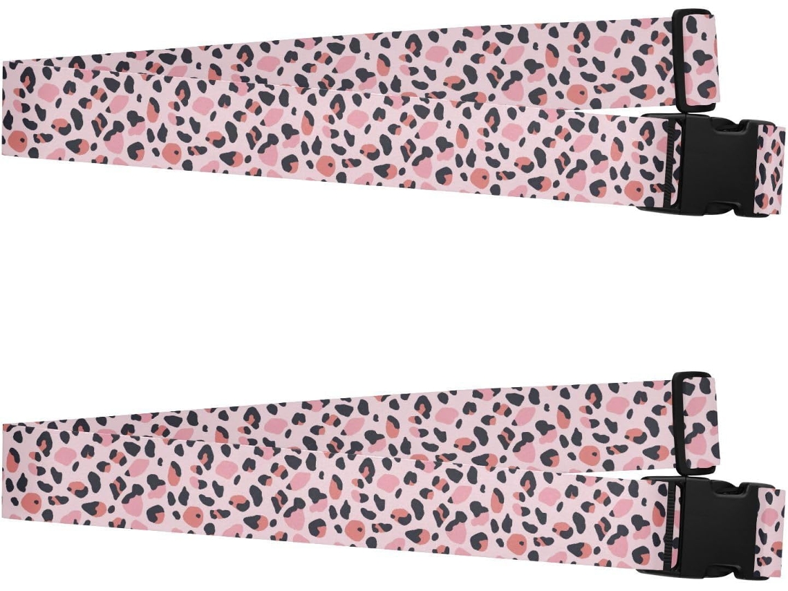 Conjunto De 2 Cintas Bagagem Ajustáveis E Resistentes, Com Estampa De Leopardo Em Preto E Pêssego