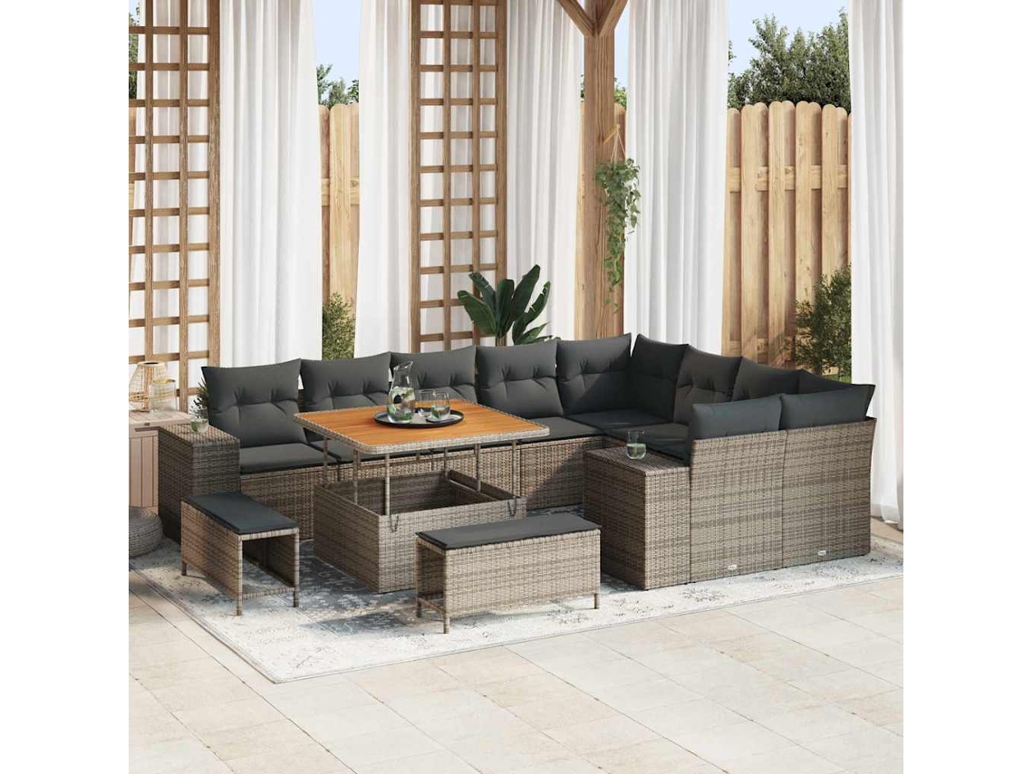 Vidaxl Conjunto De Sofá De Jardim 12 Unid. 9-número De Lugares Cinzeto
