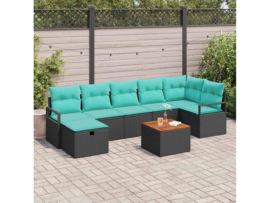 Vidaxl Conjunto De Sofá De Jardim Com Almofada 8 Pcs Preto Vime Pe
