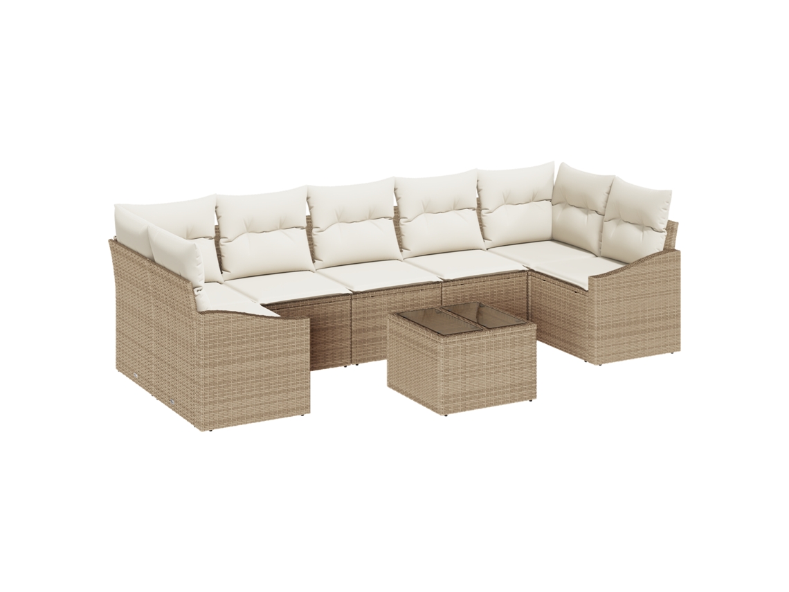 Conjunto 8 Móveis De Jardim Vidaxl Bege Vime Pe (289 X 123,5 X 85 Cm)