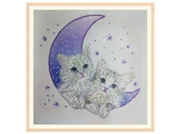Pintura de Diamante DIY Strass Bordado Arte Gato da Lua | S/MARCA