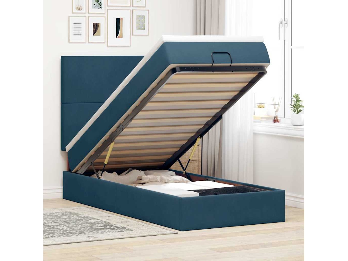 Vidaxl Estrutura Cama Otomana Colchões 80x200 Cm Veludo Azul Escuro
