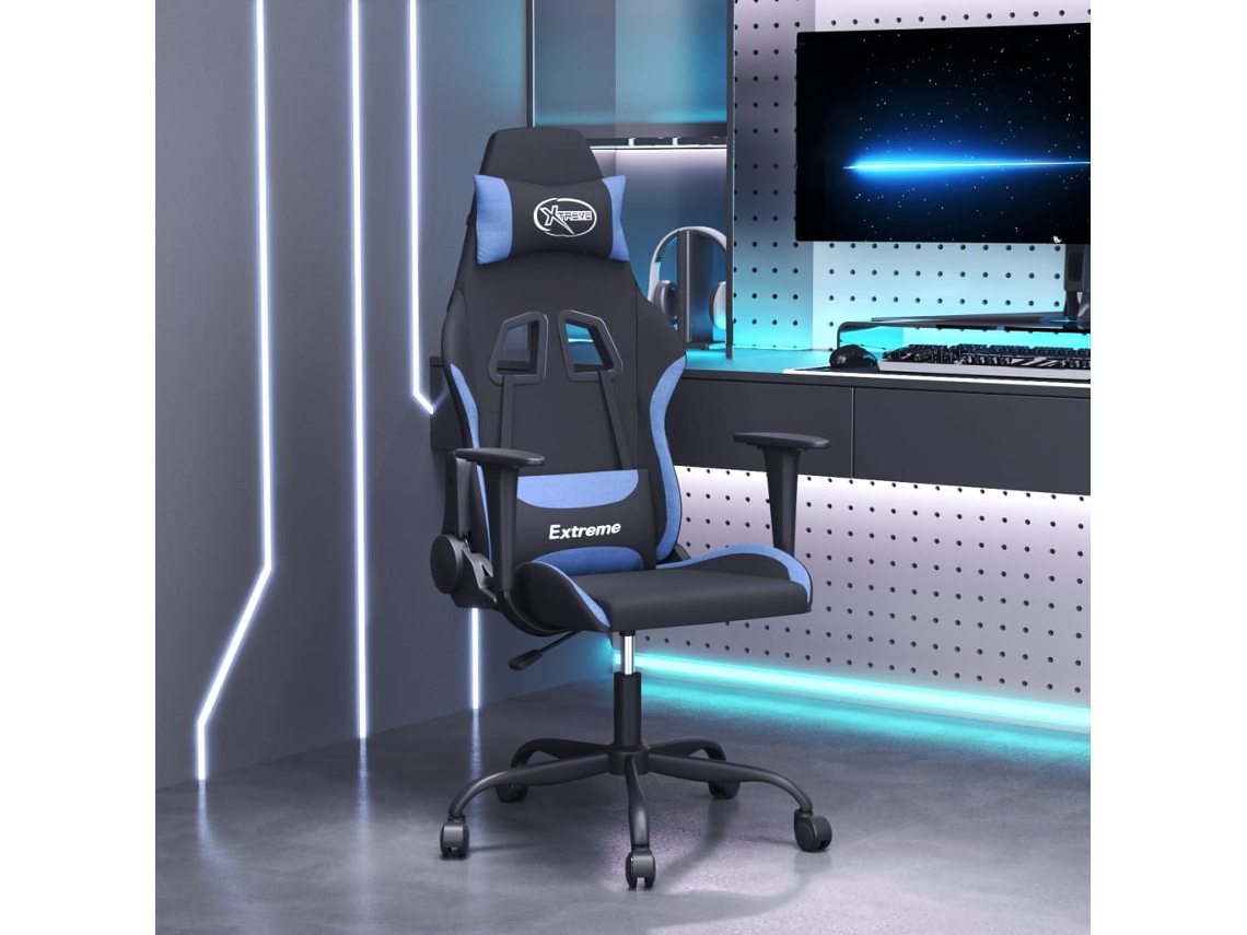 VIDAXL Cadeira Gaming De Massagens Tecido Preto E Azul