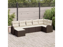 Vidaxl Conjunto De Sofá De Jardim 7 Unid. Castanho