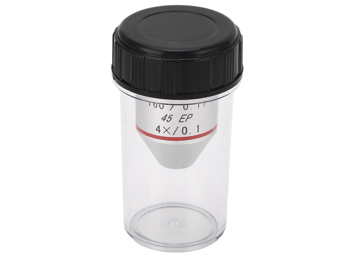 Lente objetiva acromática 4x RMS, para microscópio biológico, metálica, revestida, rebote automático S/MARCA