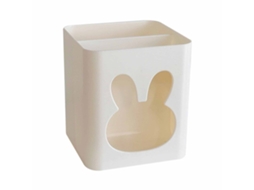 Porta Brochas Organizador De Maquillaje Contenedor Desktop Conejo Blanco Pequeño Cuadrado