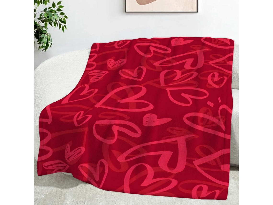 Manta Vermelha em Formato de Coração 220x240 Cm Multifuncional Macia e Aconchegante Flanela Ideal para Cama Es