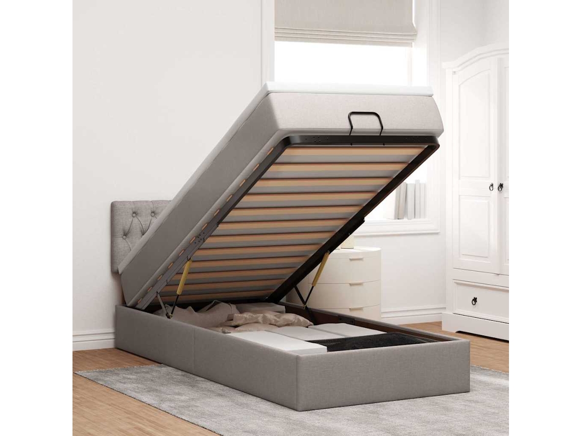 Vidaxl Estrutura De Cama Otomana Com Colchão Tecido Cinzento 80x200cm