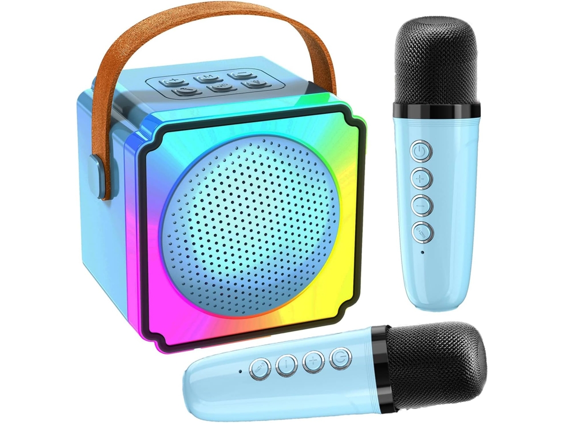 Karaokê Portátil Infantil Com 2 Microfones, Bluetooth, Luzes Led E Distorção De Voz Ideal Para Presente De Aniversário. Aquaforge