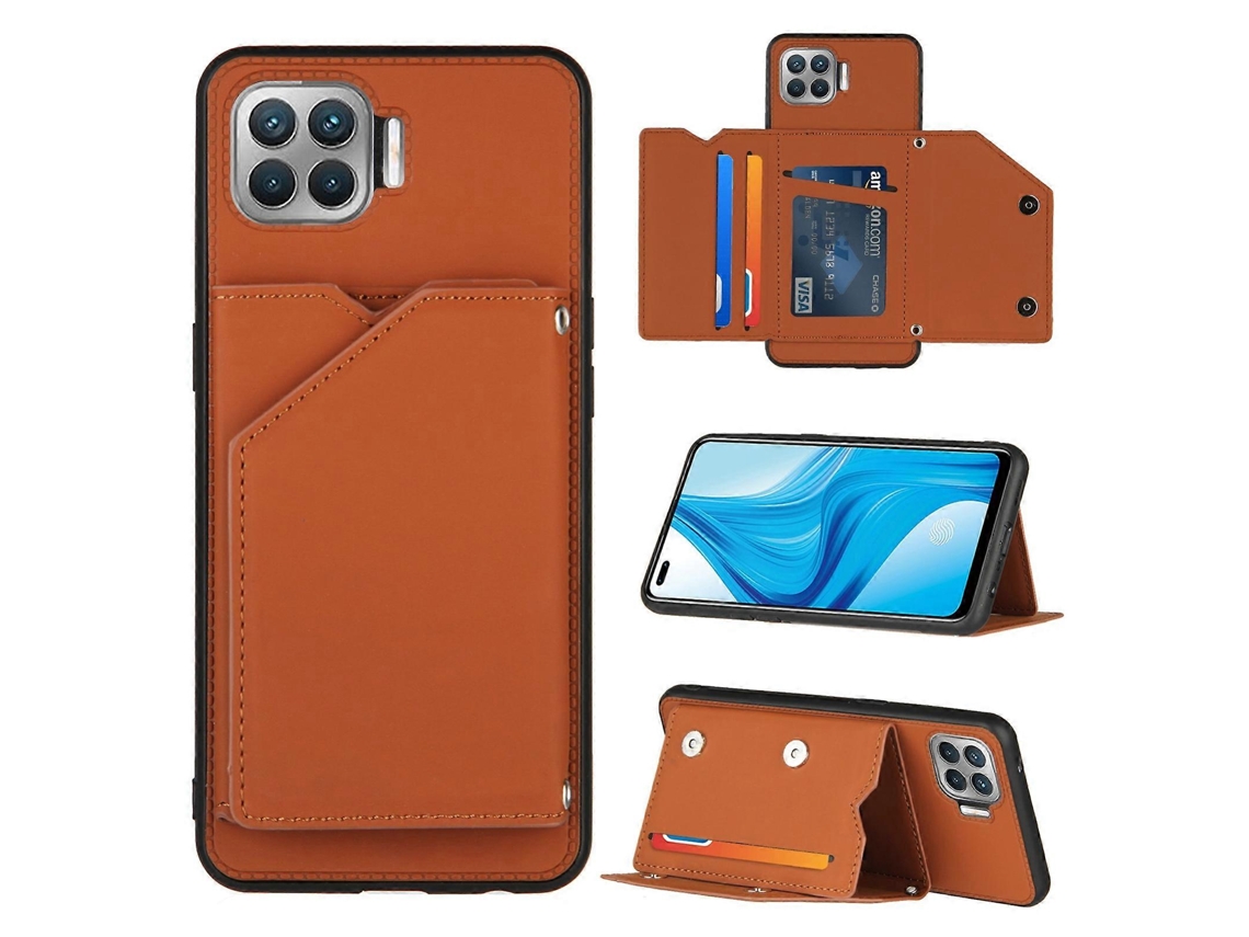 Capa Traseira Em Pu + Tpu + Pc Com Toque Suave, Resistente A Impactos, Para Oppo F17 Pro E A93, Com Compartimentos Para Cartões, Suporte Para Celular