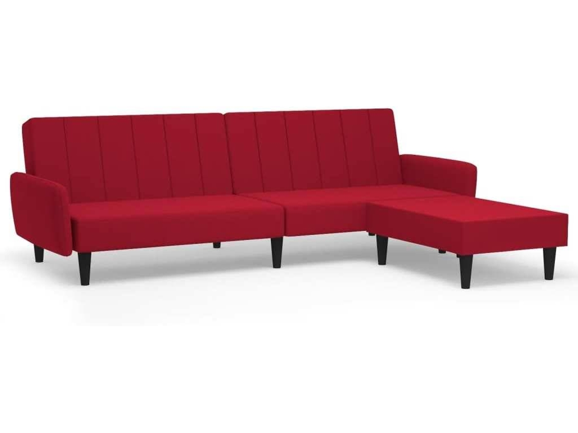 vidaXL Sofácama de 2 lugares com banco veludo vermelho tinto Worten.pt