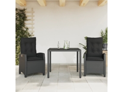 Vidaxl 3 Pcs Conjunto De Jantar P/ Jardim C/ Almofadões Vime Pe Preto