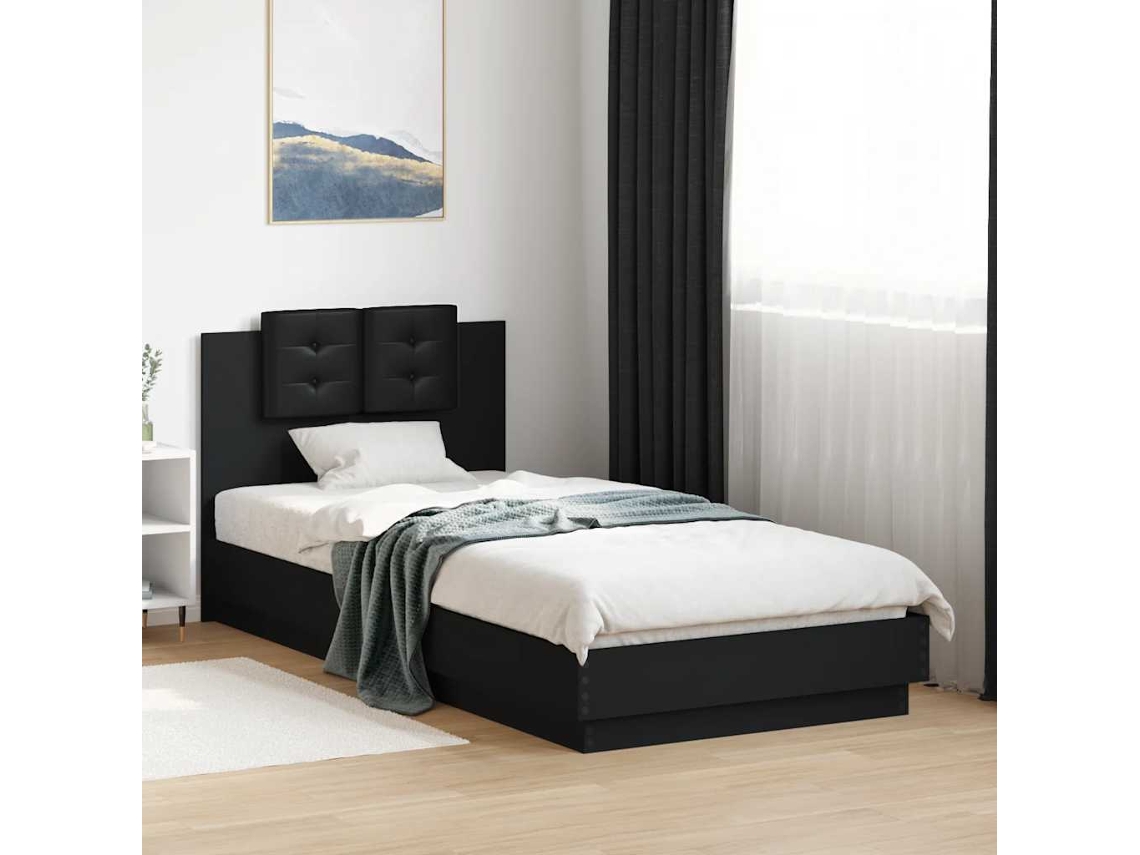 Vidaxl Estrutura De Cama Com Cabeceira E Luzes Led 100x200 Cm Preto