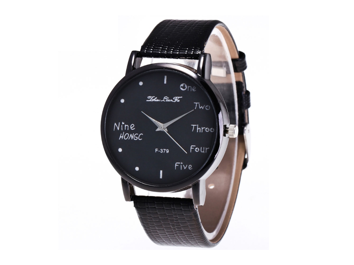 Reloj Analógico De Cuarzo Unisex Con Correa De Cuero Pu Dial Negro Zhoulianfa